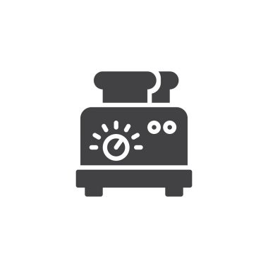 Ekmek vektör simgesi iki dilim ekmek kızartma makinesi. Mobil kavramı ve web tasarım için düz işareti dolu. Tost ve ekmek kızartma makinesi basit katı simgesi. Sembol, logo illüstrasyon. Piksel mükemmel vektör grafikleri