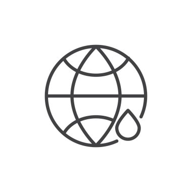 Küre ve su anahat simgesini bırak. Mobil kavramı ve web tasarım için doğrusal stili işaret. Dünya Su günü basit bir çizgi vektör simgesi. Sembol, logo illüstrasyon. Piksel mükemmel vektör grafikleri