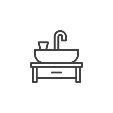 Havza anahat simgesini yıkayın. Mobil kavramı ve web tasarım için doğrusal stili işaret. Havzası musluk basit çizgi vektör simge lavabo. Sembol, logo illüstrasyon. Piksel mükemmel vektör grafikleri