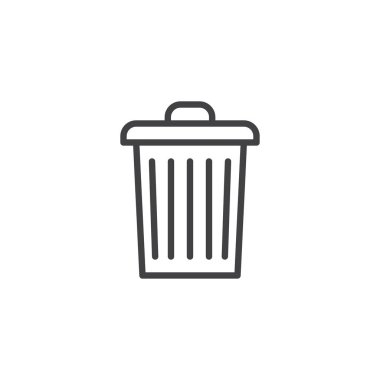 Çöp kutusu anahat simgesi. Mobil kavramı ve web tasarım için doğrusal stili işaret. Basit çizgi vektör simgesini çöp kutusu. Sembol, logo illüstrasyon. Piksel mükemmel vektör grafikleri