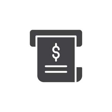 Fatura vektör simgesi. Mobil kavramı ve web tasarım için düz işareti dolu. Dolar alış irsaliyesi basit katı simgesi. Sembol, logo illüstrasyon. Piksel mükemmel vektör grafikleri
