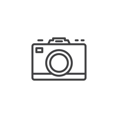 Fotoğraf kamera anahat simgesi. Mobil kavramı ve web tasarım için doğrusal stili işaret. Dijital kamera basit çizgi vektör simgesi. Sembol, logo illüstrasyon. Piksel mükemmel vektör grafikleri