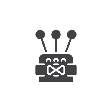 Pins ve iğneler vektör simgesi ile delik deşik. Mobil kavramı ve web tasarım için düz işareti dolu. Dikiş basit katı simgesi. Sembol, logo illüstrasyon. Piksel mükemmel vektör grafikleri