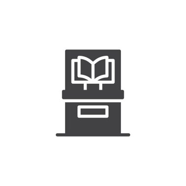 Müzesi cam vitrin vektör simgesinde yaptırın. Mobil kavramı ve web tasarım için düz işareti dolu. Antik kitap Sergisi basit katı simgesi. Sembol, logo illüstrasyon. Piksel mükemmel vektör grafikleri