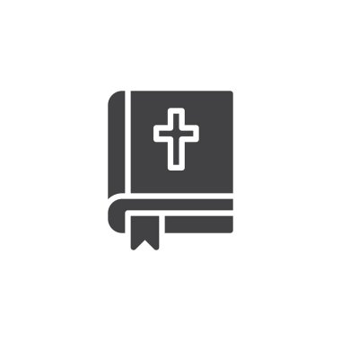 İncil vektör simgesi. Mobil kavramı ve web tasarım için düz işareti dolu. Kutsal İncil kitap yer imi basit katı simgesi ile. Sembol, logo illüstrasyon. Piksel mükemmel vektör grafikleri