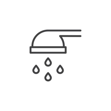 Duş başlığı ve su damlası akan anahat simgesi. Mobil kavramı ve web tasarım için doğrusal stili işaret. basit çizgi vektör simgesi. Sembol, logo illüstrasyon. Piksel mükemmel vektör grafikleri