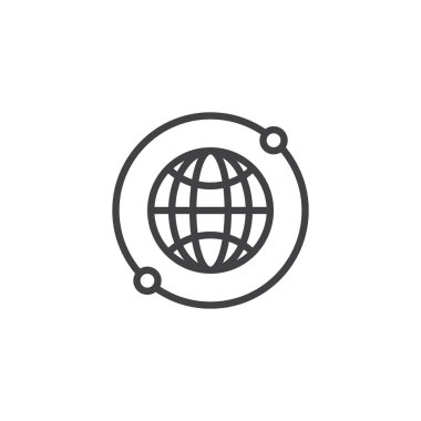 Dünya çapında anahat simgesi. Mobil kavramı ve web tasarım için doğrusal stili işaret. Dünya basit çizgi vektör simge. Yörünge sembolü, logo illüstrasyon. Piksel mükemmel vektör grafikleri