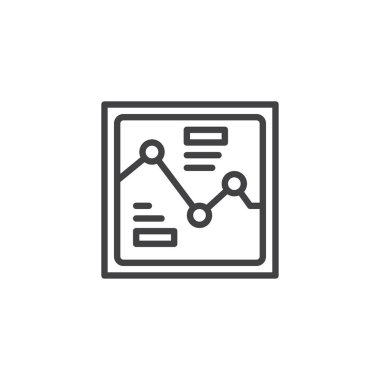 Analitik grafik anahat simgesi. Mobil kavramı ve web tasarım için doğrusal stili işaret. Belgeler, istatistikleri, rapor basit çizgi vektör simgesi. Sembol, logo illüstrasyon. Piksel mükemmel vektör grafikleri