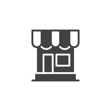 Mağaza vektör simgesi. Mobil kavramı ve web tasarım için düz işareti dolu. Dükkanı basit katı simgesi. Sembol, logo illüstrasyon. Piksel mükemmel vektör grafikleri