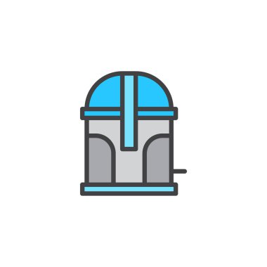 Çöp konteyner dolu anahat simgesini, çizgi vektör işareti, üzerinde beyaz izole doğrusal renkli sembol. Çöp kutusu sembolü, logo illüstrasyon. Piksel mükemmel vektör grafikleri