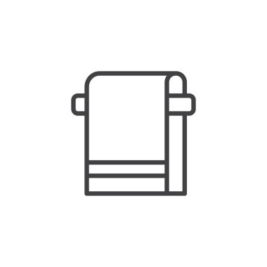 El sahibi havlu anahat simgesi. Mobil kavramı ve web tasarım için doğrusal stili işaret. Banyo Havlu basit çizgi vektör simgesi. Sembol, logo illüstrasyon. Piksel mükemmel vektör grafikleri
