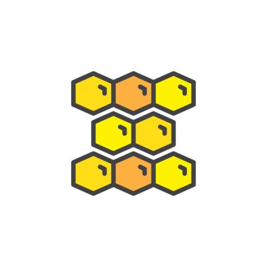 Petek doldurulmuş anahat simgesini, çizgi vektör işareti, üzerinde beyaz izole doğrusal renkli sembol. Arıcılık, apiculture simgesi, logo illüstrasyon. Piksel mükemmel vektör grafikleri