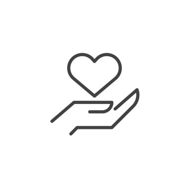 El anahat simgesi kalbinde. Mobil kavramı ve web tasarım için doğrusal stili işaret. Bakım aşk basit çizgi vektör simgesi. Sembol, logo illüstrasyon. Piksel mükemmel vektör grafikleri