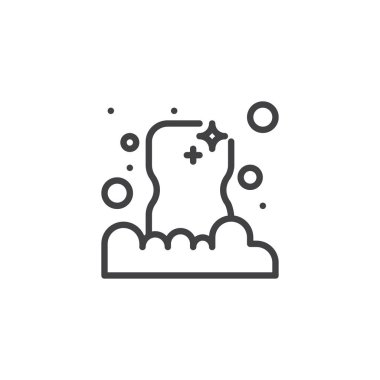 Banyo sabun ve köpük anahat simgesi. Mobil kavramı ve web tasarım için doğrusal stili işaret. Hijyen satırı vektör simgesi. Sembol, logo illüstrasyon. Piksel mükemmel vektör grafikleri