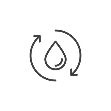 Damla Bisiklete binme okları anahat simgesini su. Mobil kavramı ve web tasarım için doğrusal stili işaret. Ekoloji geri dönüşüm basit çizgi vektör simgesi. Sembol, logo illüstrasyon. Piksel mükemmel vektör grafikleri