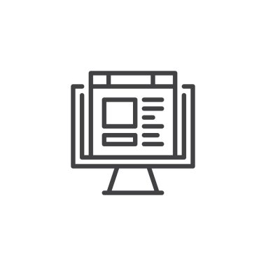 Monitör ekran anahat simgesini tarayıcı penceresi. Mobil kavramı ve web tasarım için doğrusal stili işaret. Internet tarama satırı vektör simgesi. Sembol, logo illüstrasyon. Piksel mükemmel vektör grafikleri