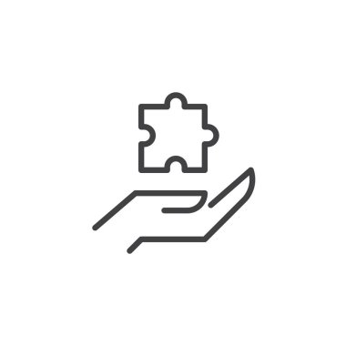 El ve bulmaca anahat simgesi. Mobil kavramı ve web tasarım için doğrusal stili işaret. Mobil app basit bir çizgi vektör simgesi. Sembol, logo illüstrasyon. Piksel mükemmel vektör grafikleri