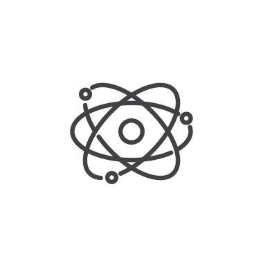Atom yapısı anahat simgesi. Mobil kavramı ve web tasarım için doğrusal stili işaret. Moleküler modelleme basit çizgi vektör simgesi. Sembol, logo illüstrasyon. 
