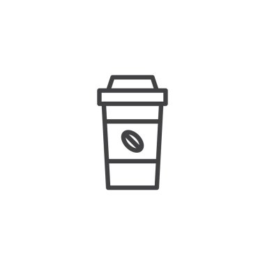Kahve anahat simgesini götürün. Mobil kavramı ve web tasarım için doğrusal stili işaret. Kağıt kahve fincanı basit çizgi vektör simgesi. Sembol, logo illüstrasyon. Piksel mükemmel vektör grafikleri