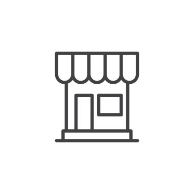 Mağaza anahat simgesi. Mobil kavramı ve web tasarım için doğrusal stili işaret. Dükkanı basit çizgi vektör simgesi. Sembol, logo illüstrasyon. Piksel mükemmel vektör grafikleri