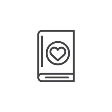 Kalp anahat simgesi ile rezervasyon yaptırın. Mobil kavramı ve web tasarım için doğrusal stili işaret. Roman okuma basit bir çizgi vektör simge seviyorum. Sembol, logo illüstrasyon. Piksel mükemmel vektör grafikleri