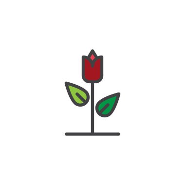 Gül çiçek dolu anahat simgesini, çizgi vektör işareti, üzerinde beyaz izole doğrusal renkli sembol. Eskrim sembolü, logo illüstrasyon. Piksel mükemmel vektör grafikleri