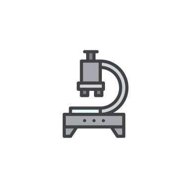 Mikroskop, araştırma doldurulmuş anahat simgesini, çizgi vektör işareti, üzerinde beyaz izole doğrusal renkli sembol. Laboratuvar ekipmanları sembolü, logo illüstrasyon. Piksel mükemmel vektör grafikleri