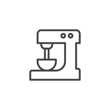 Mikser anahat simgesini hazır. Mobil kavramı ve web tasarım için doğrusal stili işaret. mutfak robotu basit çizgi vektör simgesi. Sembol, logo illüstrasyon. Piksel mükemmel vektör grafikleri