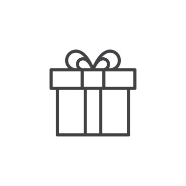 Hediye kutusu anahat simgesi. Mobil kavramı ve web tasarım için doğrusal stili işaret. Mevcut basit bir çizgi vektör simgesi. Sembol, logo illüstrasyon. Piksel mükemmel vektör grafikleri