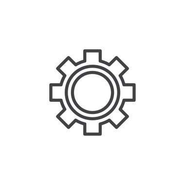 Gearwheel anahat simgesi. Mobil kavramı ve web tasarım için doğrusal stili işaret. COG dişli basit çizgi vektör simgesi. Ayarları simgesi, logo illüstrasyon. Piksel mükemmel vektör grafikleri