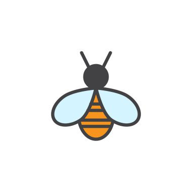 Arı dolu anahat simgesini, çizgi vektör işareti, üzerinde beyaz izole doğrusal renkli sembol. Bal arısı sembolü, logo illüstrasyon. Piksel mükemmel vektör grafikleri