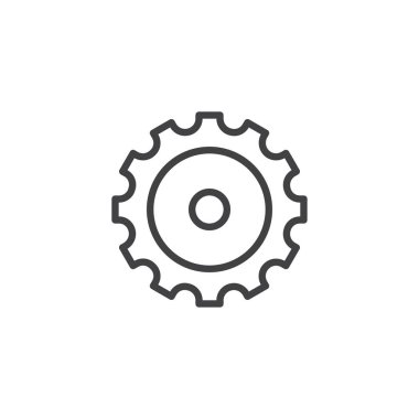 Dişli çark anahat simgesi. Mobil kavramı ve web tasarım için doğrusal stili işaret. Karikatür basit çizgi vektör simgesi. Ayarları simgesi, logo illüstrasyon. Piksel mükemmel vektör grafikleri