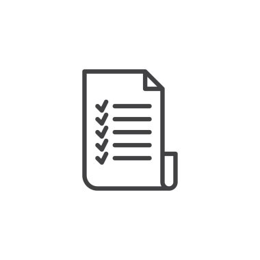 Denetim listesi anahat simgesi. Mobil kavramı ve web tasarım için doğrusal stili işaret. Liste kağıt basit çizgi vektör simgesi denetleyin. Sembol, logo illüstrasyon. Piksel mükemmel vektör grafikleri