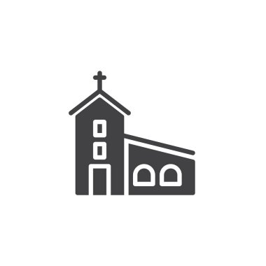 Kilise vektör simgesi bina. Mobil kavramı ve web tasarım için düz işareti dolu. Hıristiyanlık din basit katı simgesi. Sembol, logo illüstrasyon. Piksel mükemmel vektör grafikleri