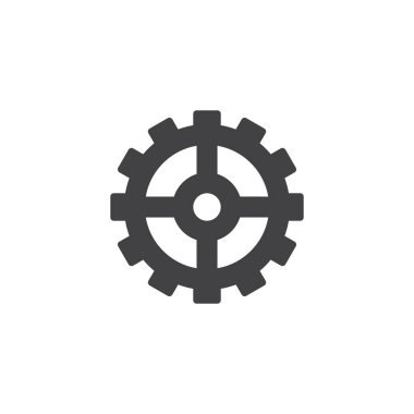 Gearwheel vektör simgesi. Mobil kavramı ve web tasarım için düz işareti dolu. Karikatür basit katı simgesi. Ayarları simgesi, logo illüstrasyon. Piksel mükemmel vektör grafikleri