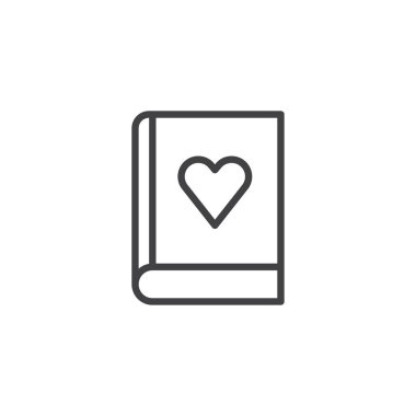 Kalp anahat simgesi ile rezervasyon yaptırın. Mobil kavramı ve web tasarım için doğrusal stili işaret. Roman okuma basit bir çizgi vektör simge seviyorum. Sembol, logo illüstrasyon. Piksel mükemmel vektör grafikleri