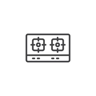 Gaz ocağı en iyi görünümü anahat simgesi. Mobil kavramı ve web tasarım için doğrusal stili işaret. Çift kafa basit çizgi vektör simge soba. Sembol, logo illüstrasyon. Piksel mükemmel vektör grafikleri