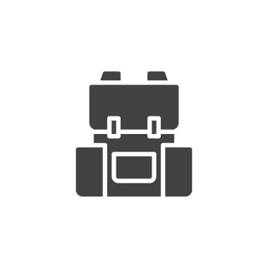 Yürüyüş çanta vektör simgesi. Mobil kavramı ve web tasarım için düz işareti dolu. Seyahat sırt çantası basit katı simgesi. Sembol, logo illüstrasyon. Piksel mükemmel vektör grafikleri