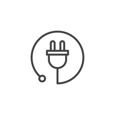 Elektrik fişi anahat simgesi. Mobil kavramı ve web tasarım için doğrusal stili işaret. Güç kablosunu basit çizgi vektör simgesi. Sembol, logo illüstrasyon. Piksel mükemmel vektör grafikleri