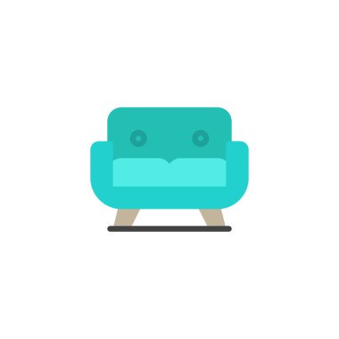 Kanepe düz kutsal kişilerin resmi, vektör işareti, renkli sembol üzerinde beyaz izole. Sembol, logo illüstrasyon kanepe. Düz stil tasarım