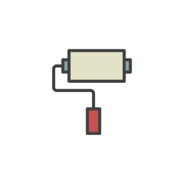 Boya silindiri doldurulmuş anahat simgesini, çizgi vektör işareti, üzerinde beyaz izole doğrusal renkli sembol. Rulo fırça simgesi, logo illüstrasyon. Piksel mükemmel vektör grafikleri