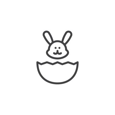 Paskalya tavşanı anahat simgesi. Mobil kavramı ve web tasarım için doğrusal stili işaret. Tavşan kafası ve Paskalya yortusu yumurta basit çizgi vektör simgesi. Sembol, logo illüstrasyon. Piksel mükemmel vektör grafikleri