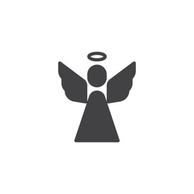 Kutsal melek vektör simgesi. Mobil kavramı ve web tasarım için düz işareti dolu. Din basit katı simgesi. Sembol, logo illüstrasyon. Vektör grafikleri