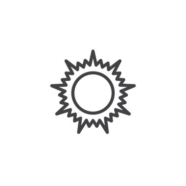 Yakıcı güneş anahat simgesi. Mobil kavramı ve web tasarım için doğrusal stili işaret. Güneş basit çizgi vektör simge pişirme. Sembol, logo illüstrasyon. Piksel mükemmel vektör grafikleri