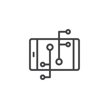 Mobil aygıt bağlantıları simgesini anahat. Mobil kavramı ve web tasarım için doğrusal stili işaret. Smartphone basit çizgi vektör simgesi. Sembol, logo illüstrasyon. Piksel mükemmel vektör grafikleri