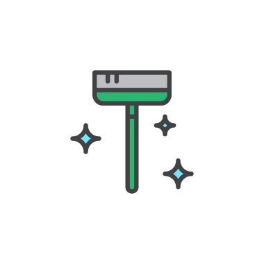 Temiz süpürge doldurulmuş anahat simgesini, çizgi vektör işareti, üzerinde beyaz izole doğrusal renkli sembol. Hizmetçi servisi sembolü, logo illüstrasyon. Piksel mükemmel vektör grafikleri