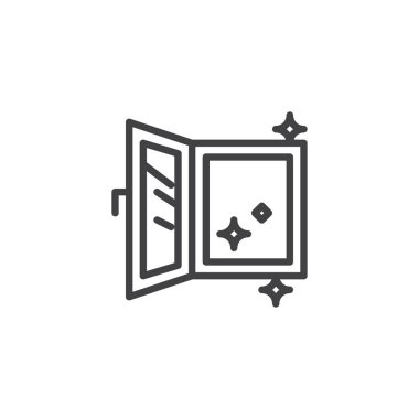 Açık temiz pencere anahat simgesi. Mobil kavramı ve web tasarım için doğrusal stili işaret. Pencere temizleme basit çizgi vektör simgesi. Sembol, logo illüstrasyon. Piksel mükemmel vektör grafikleri