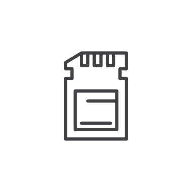 SD kartı depolama anahat simgesini. Mobil kavramı ve web tasarım için doğrusal stili işaret. Bellek kartı basit çizgi vektör simgesi. Sembol, logo illüstrasyon. Piksel mükemmel vektör grafikleri