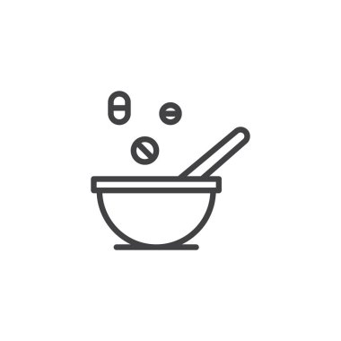 Uyuşturucu kase anahat simgesi. Mobil kavramı ve web tasarım için doğrusal stili işaret. Harç ve havaneli basit çizgi vektör simgesi. Sembol, logo illüstrasyon. Piksel mükemmel vektör grafikleri