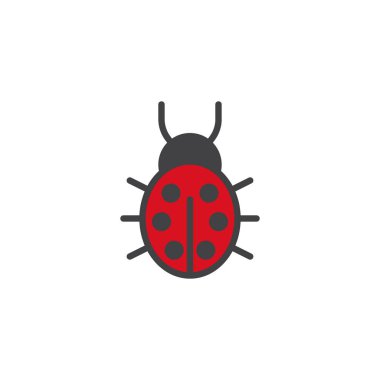 Uğur böceği doldurulmuş anahat simgesini, çizgi vektör işareti, üzerinde beyaz izole doğrusal renkli sembol. Bayan inek sembolü, logo illüstrasyon. Piksel mükemmel vektör grafikleri